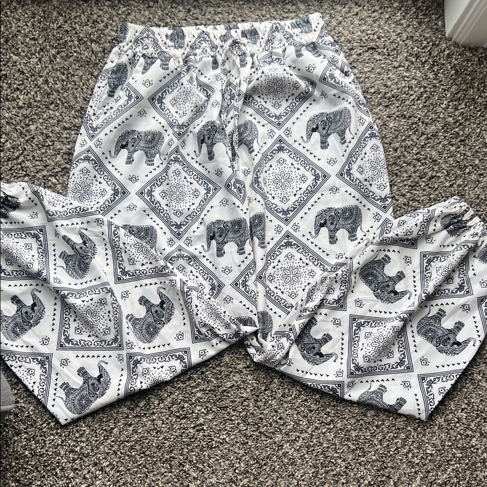 Thailand White & Black Elephant Print Pajama